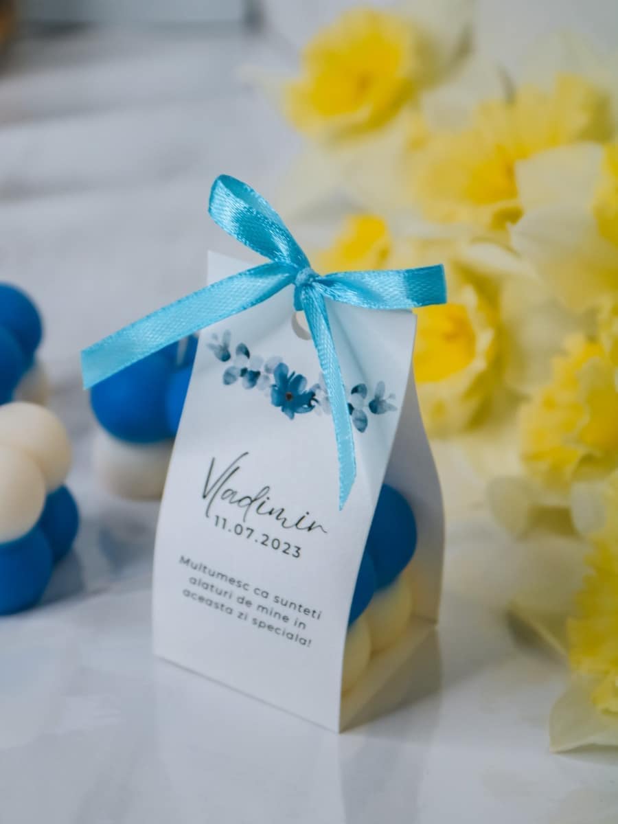 Marturii Botez lumanare Bubble - cartonat & fundita - imagine 7